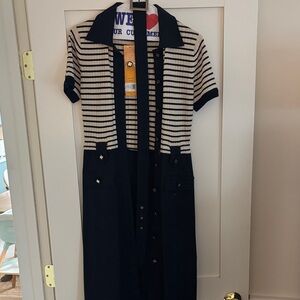 Tory Burch size 2 Striped Navy and White Dress with Belt